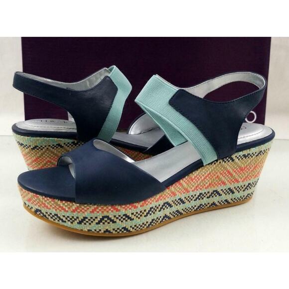 Me Too Cara 6 Wedge Espadrille Sandal Sapphire Blue Multi Size 11 New / Display - Picture 3 of 7